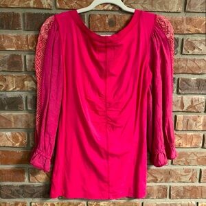 FREE PEOPLE Top Pink/Red with Long, Lace Sleeves, Small, EUC